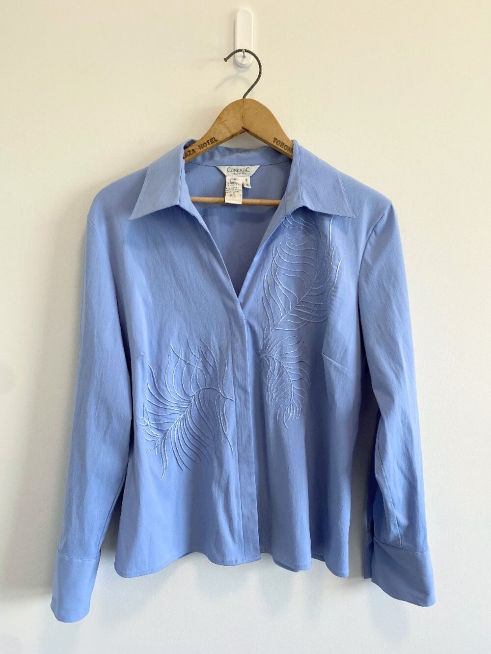 Vintage Button Down Shirt w/ Feather Embroidery and Dagger Collar / 90s